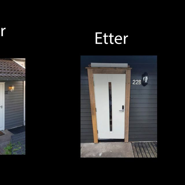 Hvit dør før og etter montering